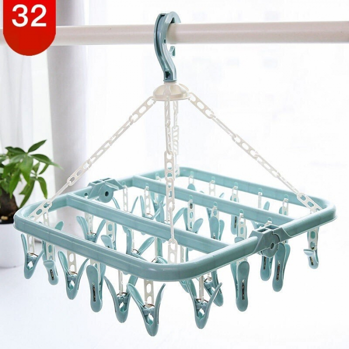 Uscator de rufe Flippy, 32 de cleme, Plastic, Pliabil, rotire 360 grade, 32x32 cm, Albastru [3]