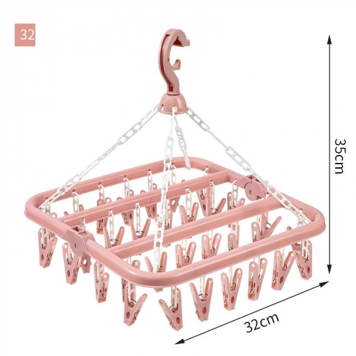 Uscator de rufe Flippy, 32 de cleme, Plastic, Pliabil, rotire 360 grade, 32x32 cm, Roz [2]