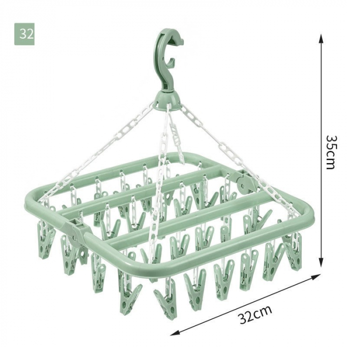 Uscator de rufe Flippy, 32 de cleme, Plastic, Pliabil, rotire 360 grade, 32x32 cm, Verde [2]
