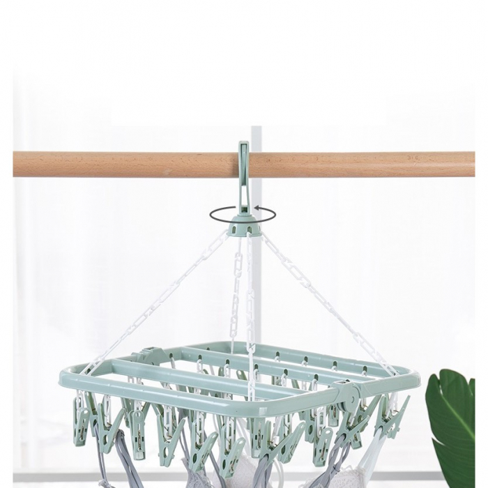 Uscator de rufe Flippy, 32 de cleme, Plastic, Pliabil, rotire 360 grade, 32x32 cm, Verde [5]
