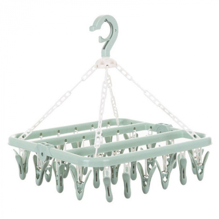 Uscator de rufe Flippy, 32 de cleme, Plastic, Pliabil, rotire 360 grade, 32x32 cm, Verde [1]