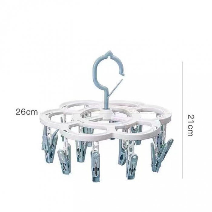 Uscator de Rufe Suspendat Flippy, cu 16 Carlige, Rotire 360 Grade, Mateiral Plastic, Usor de Depozitat, Multifunctional, 26 x 21 cm, Albastru [5]