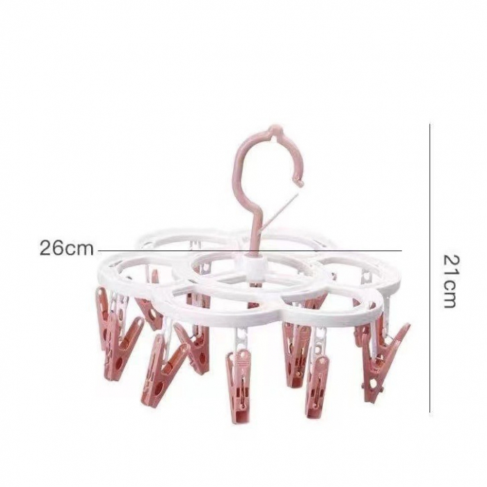 Uscator de Rufe Suspendat Flippy, cu 16 Carlige, Rotire 360 Grade, Mateiral Plastic, Usor de Depozitat, Multifunctional, 26 x 21 cm, Roz [7]