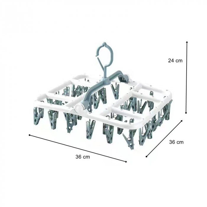 Uscator de Rufe Suspendat Flippy, cu 40 Carlige, Rotire 360 Grade, Protectie Vant, Pliabil, Patrat, Mateiral Plastic, Usor de Depozitat, Multifunctional, 36 x 24 cm, Alb/Albastru [2]