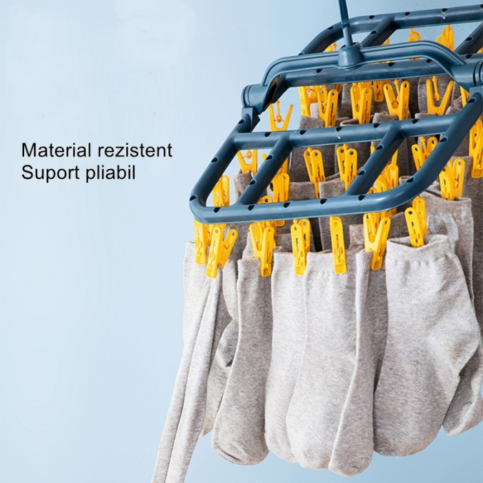 Uscator de Rufe Suspendat Flippy, cu 40 Carlige, Rotire 360 Grade, Protectie Vant, Pliabil, Patrat, Mateiral Plastic, Usor de Depozitat, Multifunctional, 36 x 24 cm, Albastru/Galben [2]