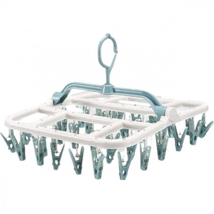 Uscator de Rufe Suspendat Flippy, cu 40 Carlige, Rotire 360 Grade, Protectie Vant, Pliabil, Patrat, Mateiral Plastic, Usor de Depozitat, Multifunctional, 36 x 24 cm, Alb/Albastru [1]