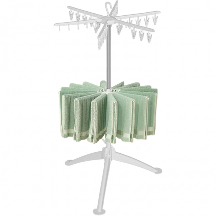 Uscator de Rufe Vertical, Flippy, 2 Niveluri, Pliabil, din ABS+PP+Otel Inoxidabil, Rotire 360 Grade, 130 x 75 cm, Alb [5]