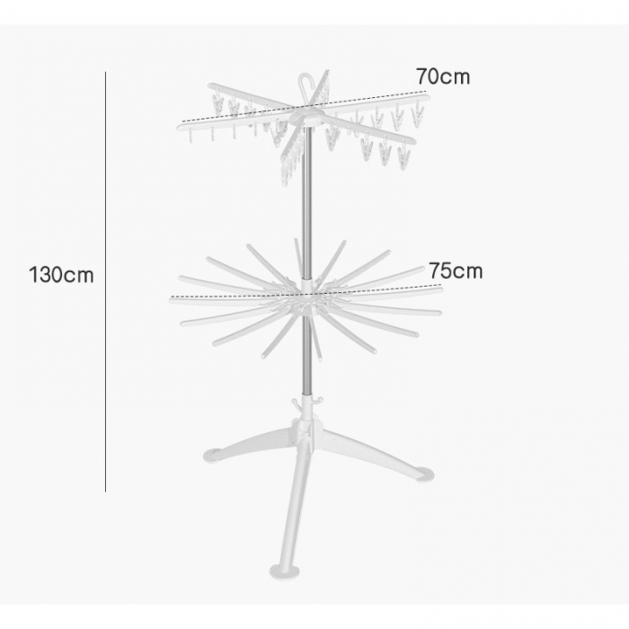Uscator de Rufe Vertical, Flippy, 2 Niveluri, Pliabil, din ABS+PP+Otel Inoxidabil, Rotire 360 Grade, 130 x 75 cm, Alb [6]
