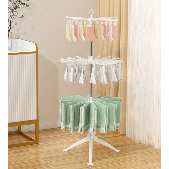 Uscator de Rufe Vertical, Flippy, 3 Niveluri, Pliabil, din ABS+PP+Otel Inoxidabil, Rotire 360 Grade, 178.7 x 75 cm, Alb [7]