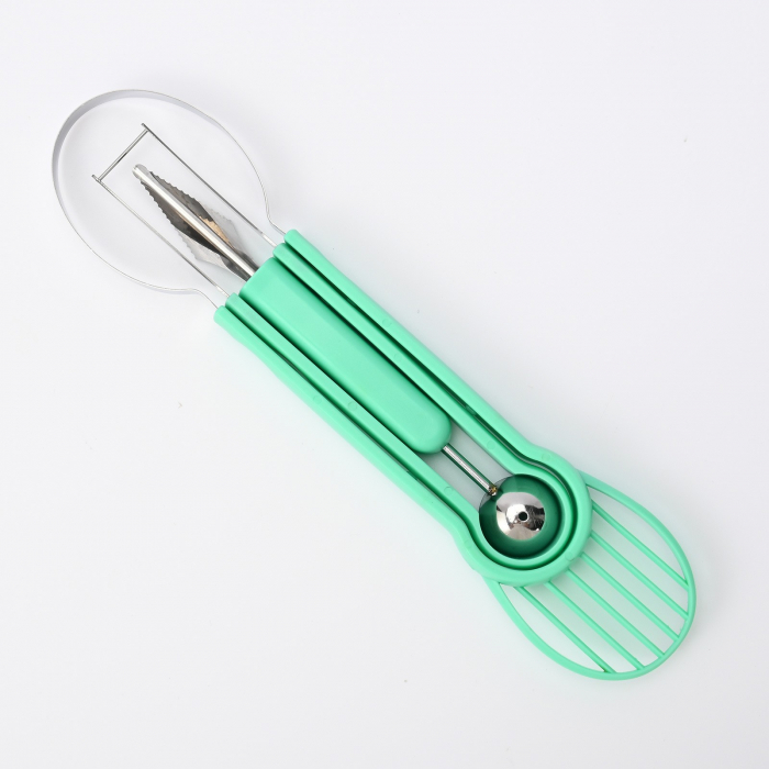 Ustensila bucatarie 4 in 1 pentru taiat si decorat fructe Flippy, material inox si plastic, compact, 28x6.2 cm, verde [3]