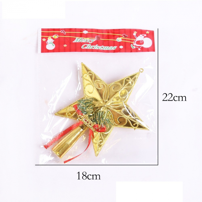 Varf decorativ de brad, Auriu, in forma de Stea, cu decoratiune Merry Christmas, din Plastic, 18.5 x 15 cm, Interior,Exterior, Flippy [2]