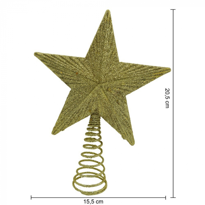 Varf decorativ de brad, Auriu, in forma de Stea, cu design in relief, din Plastic/Metal, 15.5 cm x 20.5 cm, Interior/Exterior, Flippy [11]
