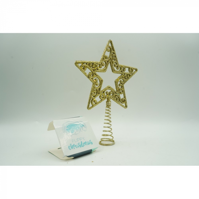 Varf decorativ de brad, Auriu, in forma de Stea, decupata in centru, din Plastic/Metal, 14 cm x 19 cm, Interior/Exterior, Flippy [7]