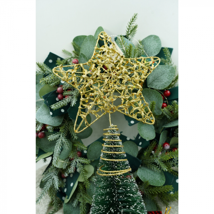 Varf decorativ de brad, Auriu, in forma de Stea, design cu paiete, din Plastic/Metal, 18 cm x 23 cm, Interior/Exterior, Flippy [5]