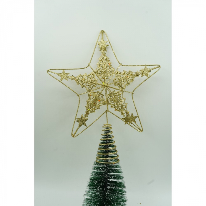 Varf decorativ de brad, Auriu, in forma de Stea, design de braduti, din Plastic/Metal, 24 cm x 27 cm, Interior/Exterior, Flippy [5]