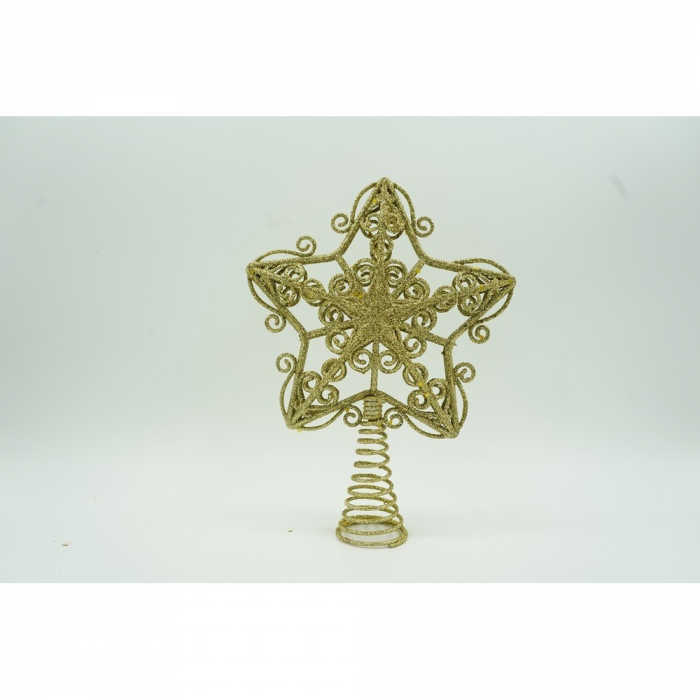 Varf decorativ de brad, Auriu, in forma de Stea, design forjat, din Plastic/Metal, 14.5 cm x 20 cm, Interior/Exterior, Flippy [8]