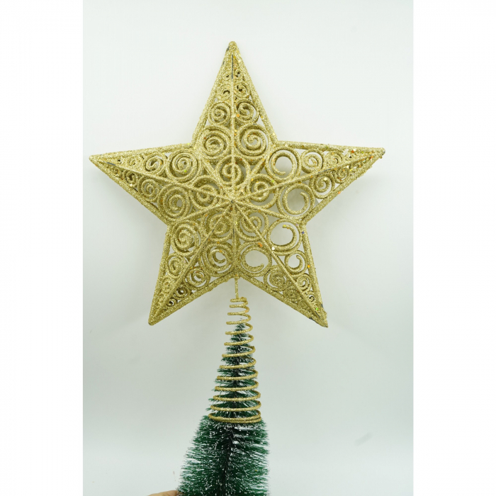Varf decorativ de brad, Auriu, in forma de Stea, design spiralat, din Plastic/Metal, 29 cm x 38 cm, Interior/Exterior, Flippy [2]