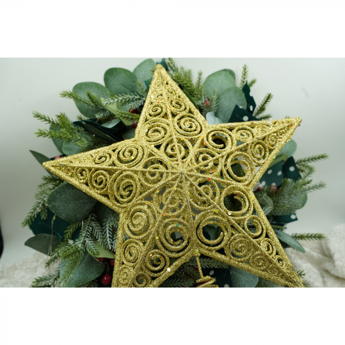 Varf decorativ de brad, Auriu, in forma de Stea, design spiralat, din Plastic/Metal, 29 cm x 38 cm, Interior/Exterior, Flippy [5]