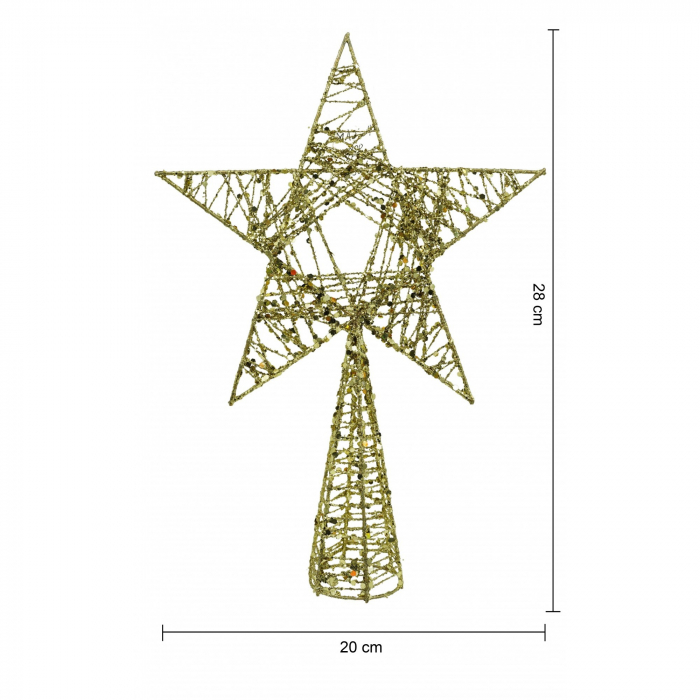 Varf decorativ de brad, Auriu, in forma de Stea, infasurata, din Plastic/Metal, 20 cm x 28 cm, Interior/Exterior, Flippy [6]
