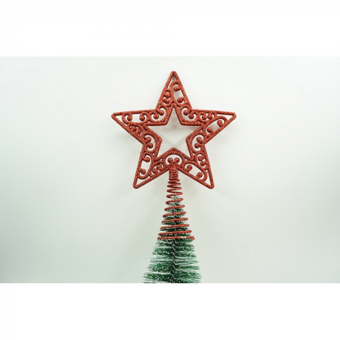Varf decorativ de brad, Rosu, in forma de Stea, decupata in centru, din Plastic/Metal, 14 cm x 19 cm, Interior/Exterior, Flippy [7]
