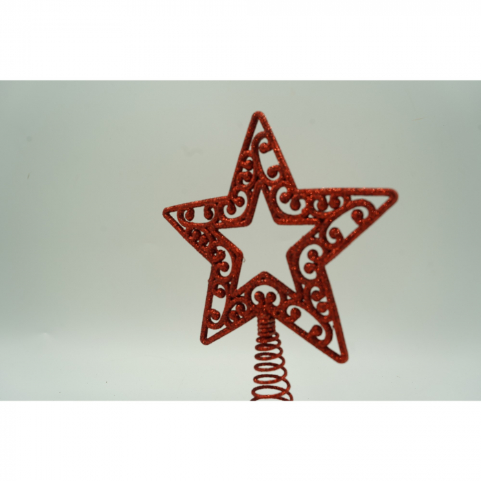 Varf decorativ de brad, Rosu, in forma de Stea, decupata in centru, din Plastic/Metal, 14 cm x 19 cm, Interior/Exterior, Flippy [4]