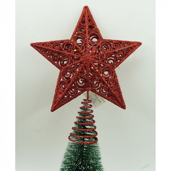 Varf decorativ de brad, Rosu, in forma de Stea, design spiralat, din Plastic/Metal, 19 cm x 23 cm, Interior/Exterior, Flippy [8]