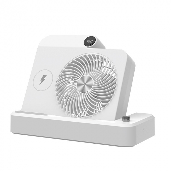 Ventilator 2in1, Flippy, Functie Incarcare Telefon Wireless, 100 Trepte de Viteza, 2400 mAh, 5V, 2A, 25 x 16.5 x 24 cm, Alb [2]