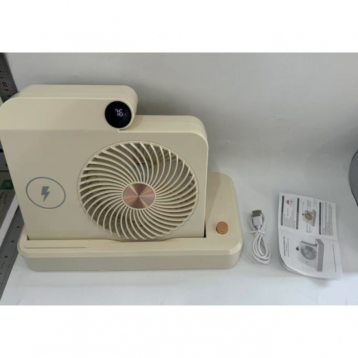 Ventilator 2in1, Flippy, Functie Incarcare Telefon Wireless, 100 Trepte de Viteza, 2400 mAh, 5V, 2A, 25 x 16.5 x 24 cm, Bej [6]