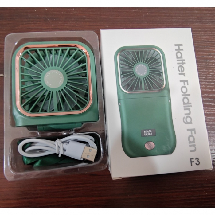 Ventilator Portabil Flippy, 3 in 1, de Mana, de Gat, de Birou, 16.7 x 8 x 1.9 cm, 3 Trepte de Viteza, Incarcare USB, Pliabil, Afisaj Digital, Suport Telefon, Verde [6]