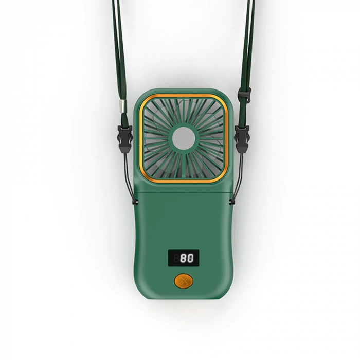 Ventilator Portabil Flippy, 3 in 1, de Mana, de Gat, de Birou, 16.7 x 8 x 1.9 cm, 3 Trepte de Viteza, Incarcare USB, Pliabil, Afisaj Digital, Suport Telefon, Verde [2]