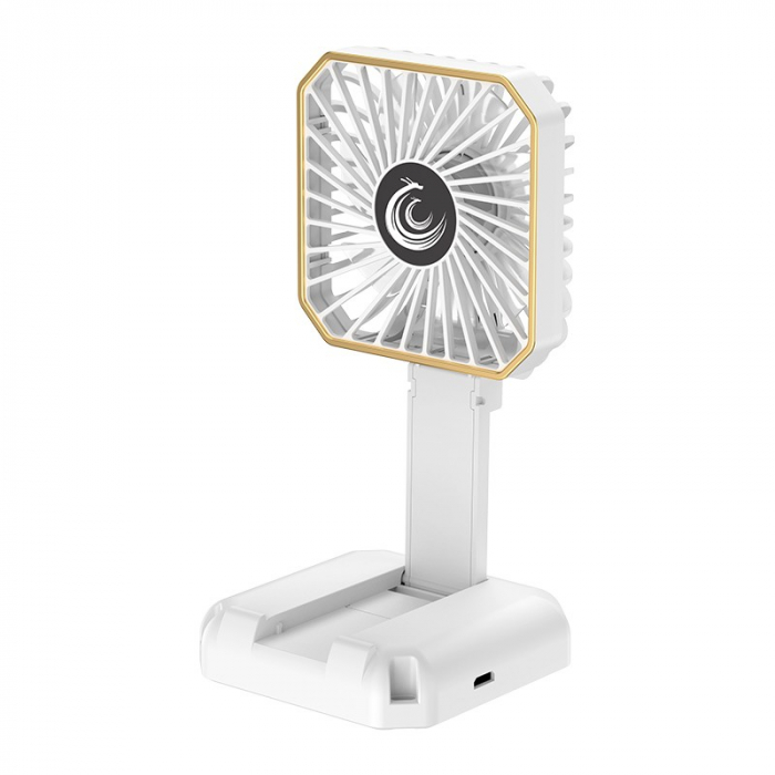 Ventilator Portabil, Flippy, de Gat, de Birou, Suport Telefon, 14 x 7 cm, Incarcare USB, din ABS, 3 Viteze, Alb [1]