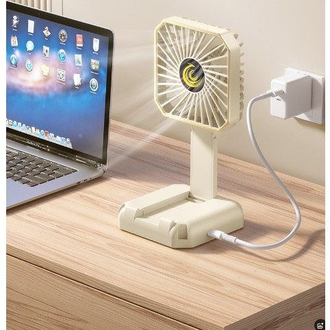 Ventilator Portabil, Flippy, de Gat, de Birou, Suport Telefon, 14 x 7 cm, Incarcare USB, din ABS, 3 Viteze, Bej [5]