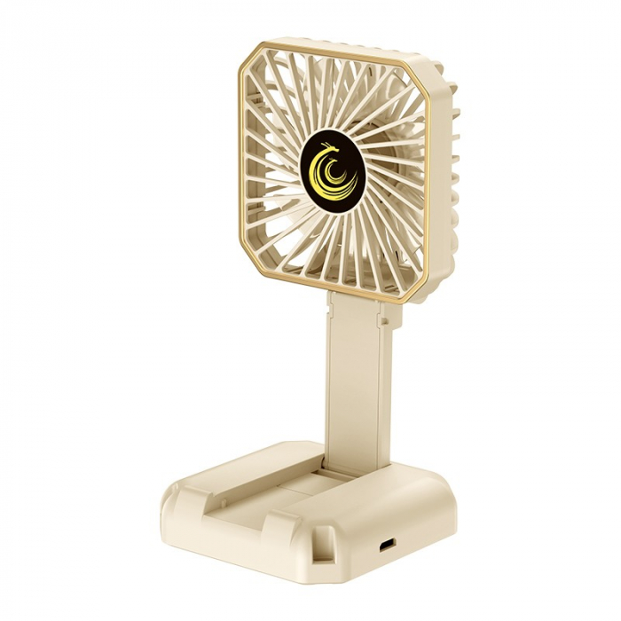 Ventilator Portabil, Flippy, de Gat, de Birou, Suport Telefon, 14 x 7 cm, Incarcare USB, din ABS, 3 Viteze, Bej [1]