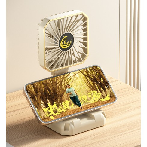 Ventilator Portabil, Flippy, de Gat, de Birou, Suport Telefon, 14 x 7 cm, Incarcare USB, din ABS, 3 Viteze, Bej [6]