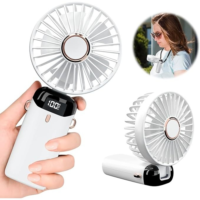 Ventilator Ultra Portabil cu Aromaterapie, Flippy, 3 in 1, de Mana, de Birou, de Gat, 5 Trepte de Viteza, Incarcare USB, Autonomie 12h, Pliabil, cu Ecran LCD, Alb [4]