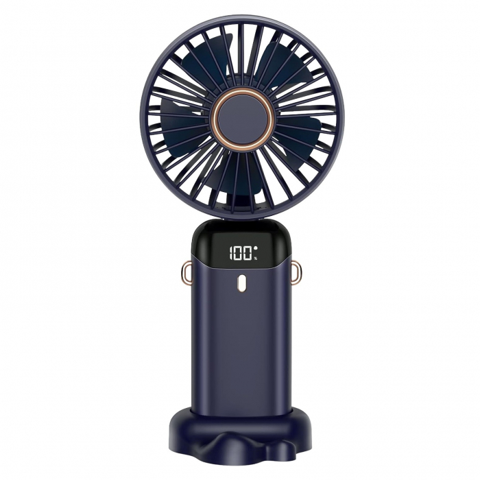 Ventilator Ultra Portabil cu Aromaterapie, Flippy, 3 in 1, de Mana, de Birou, de Gat, 5 Trepte de Viteza, Incarcare USB, Autonomie 12h, Pliabil, cu Ecran LCD, Albastru [10]