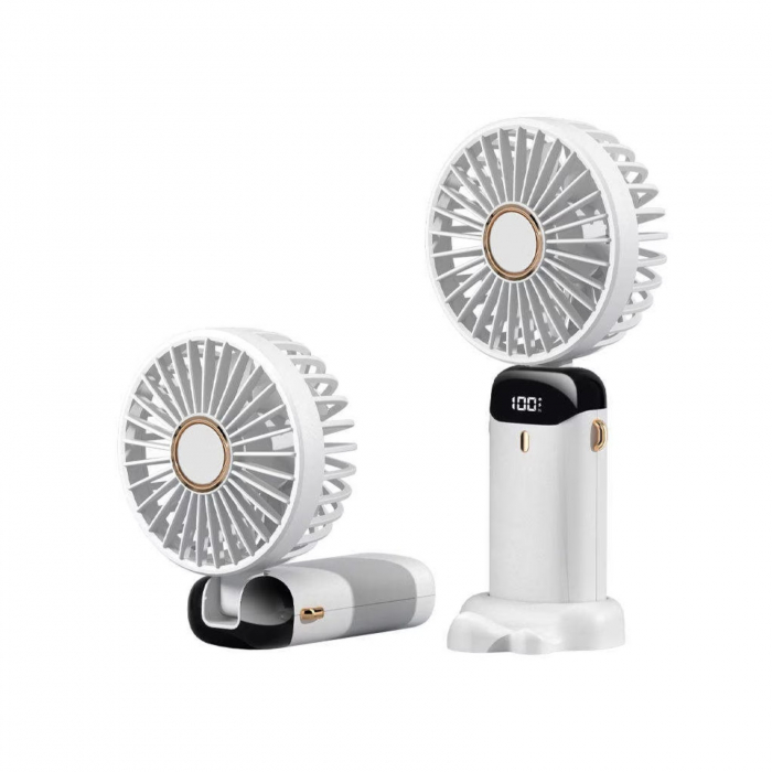 Ventilator Ultra Portabil cu Aromaterapie, Flippy, 3 in 1, de Mana, de Birou, de Gat, 5 Trepte de Viteza, Incarcare USB, Autonomie 12h, Pliabil, cu Ecran LCD, Alb [7]
