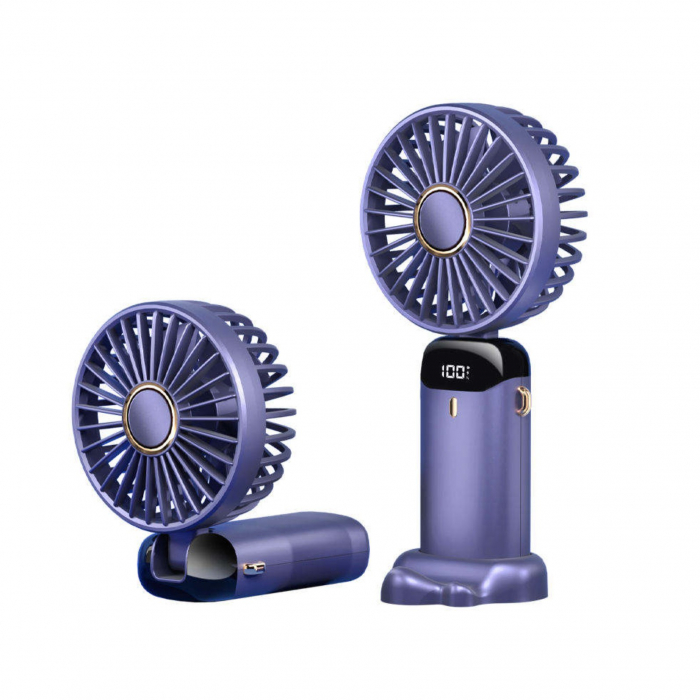 Ventilator Ultra Portabil cu Aromaterapie, Flippy, 3 in 1, de Mana, de Birou, de Gat, 5 Trepte de Viteza, Incarcare USB, Autonomie 12h, Pliabil, cu Ecran LCD, Mov [8]