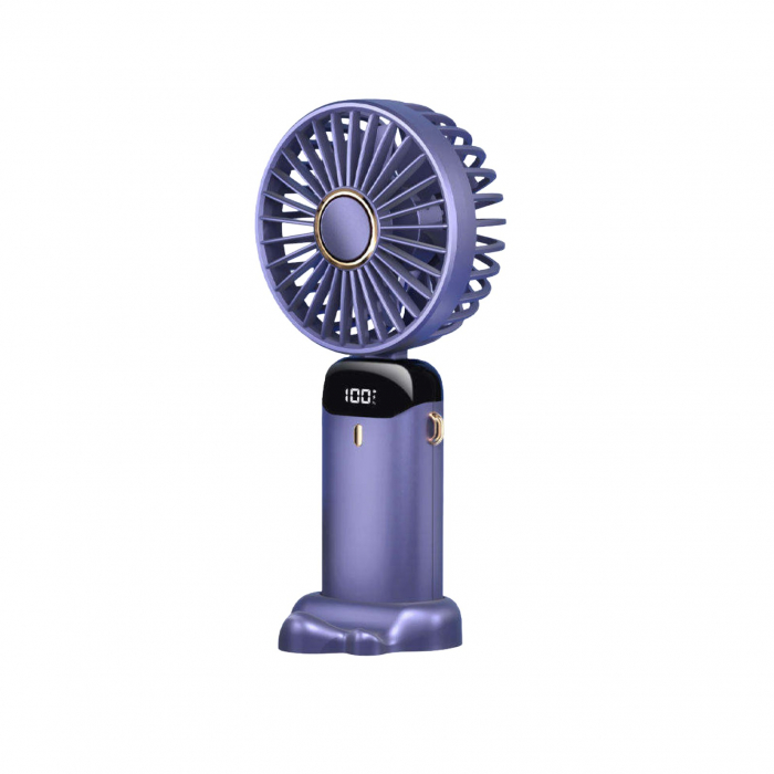 Ventilator Ultra Portabil cu Aromaterapie, Flippy, 3 in 1, de Mana, de Birou, de Gat, 5 Trepte de Viteza, Incarcare USB, Autonomie 12h, Pliabil, cu Ecran LCD, Mov [1]