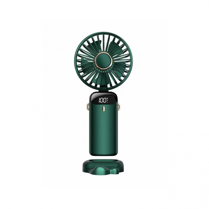 Ventilator Ultra Portabil cu Aromaterapie, Flippy, 3 in 1, de Mana, de Birou, de Gat, 5 Trepte de Viteza, Incarcare USB, Autonomie 12h, Pliabil, cu Ecran LCD, Verde [8]