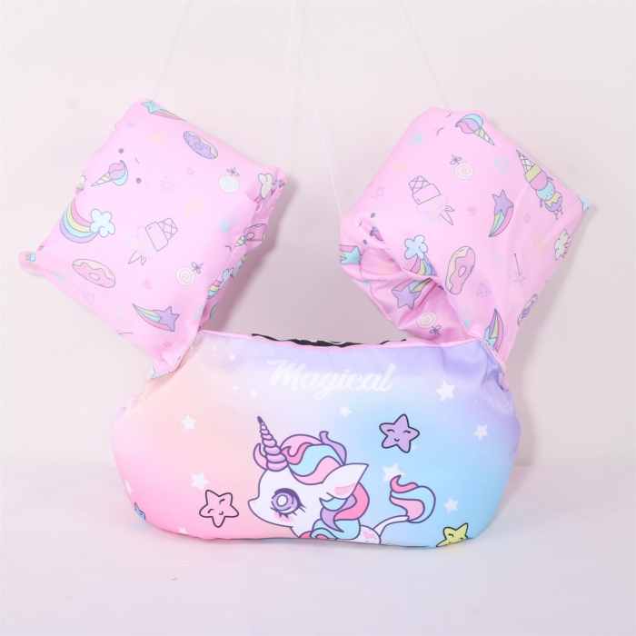 Vesta de salvare pentru copii cu aripioare de inot, Flippy, Mov, Model unicorn [4]