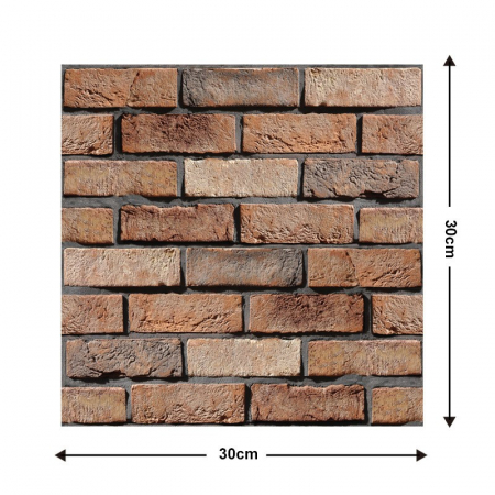 10 x Placi Tapet Autocolant 3D cu Imitatie de Caramida de Exterior, pentru Perete Bucatarie Sufragerie, Usor de Curatat, Rezistent la Apa, Autoadeziv, 30x30 cm, Maro [1]