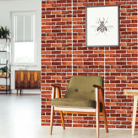 ! LICHIDARE DE STOC ! 10 x Placi Tapet Autocolant 3D cu Imitatie de Caramida, pentru Perete Bucatarie Sufragerie, Usor de Curatat, Rezistent la Apa, Autoadeziv, 30x30 cm, Rosu [2]
