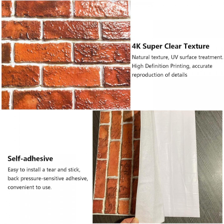 Lichidare 10 x Placi Tapet Autocolant 3D cu Imitatie de Caramida, pentru Perete Bucatarie Sufragerie, Usor de Curatat, Rezistent la Apa, Autoadeziv, 30x30 cm, Rosu [5]