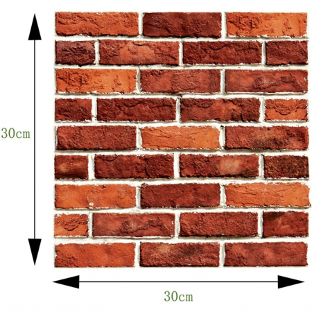 Lichidare 10 x Placi Tapet Autocolant 3D cu Imitatie de Caramida, pentru Perete Bucatarie Sufragerie, Usor de Curatat, Rezistent la Apa, Autoadeziv, 30x30 cm, Rosu [9]
