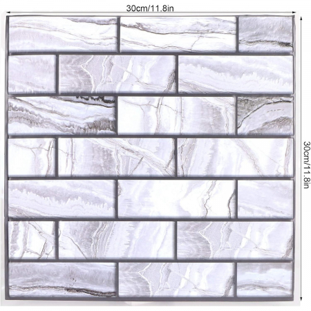 10 x Placi Tapet Autocolant 3D cu Imitatie de Marmura Dreptunghiulara, pentru Perete Bucatarie Sufragerie, Usor de Curatat, Rezistent la Apa, Autoadeziv, 30x30 cm, Gri [4]