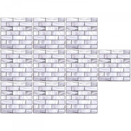 10 x Placi Tapet Autocolant 3D cu Imitatie de Marmura Dreptunghiulara, pentru Perete Bucatarie Sufragerie, Usor de Curatat, Rezistent la Apa, Autoadeziv, 30x30 cm, Gri [5]