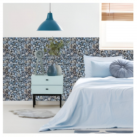 10 x Placi Tapet Autocolant 3D cu Imitatie de Pietre Mici, pentru Perete Bucatarie Sufragerie, Usor de Curatat, Rezistent la Apa, Autoadeziv, 30x30 cm, Gri [2]