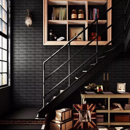 Set 10 Placi Tapet 3D, Flippy, 70 x 77 cm, Grosime 3 mm, din Polietilena, Model Caramida, Suprafata acoperita 5.3 mp, Negru [3]