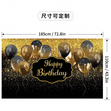 Articole petrecere - Banner Tip Fundal pentru Poze, Flippy, din Panza, 185 x 110 cm, Sfoara 6 m, Prindere in 4 Colturi, Negru/Auriu